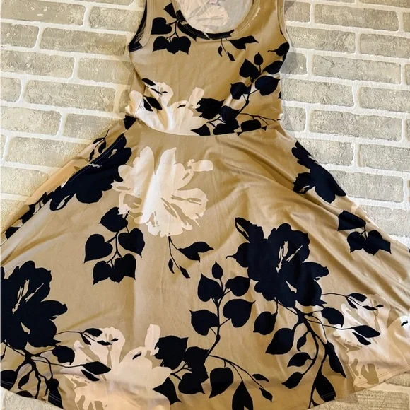 LuLaRoe Tan and Black Floral Midi Dress - Picture 2 of 4